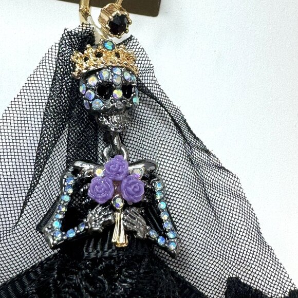 Betsey Johnson Bridal Skeleton Earrings With Moon & Bat Dangle - Picture 7 of 7